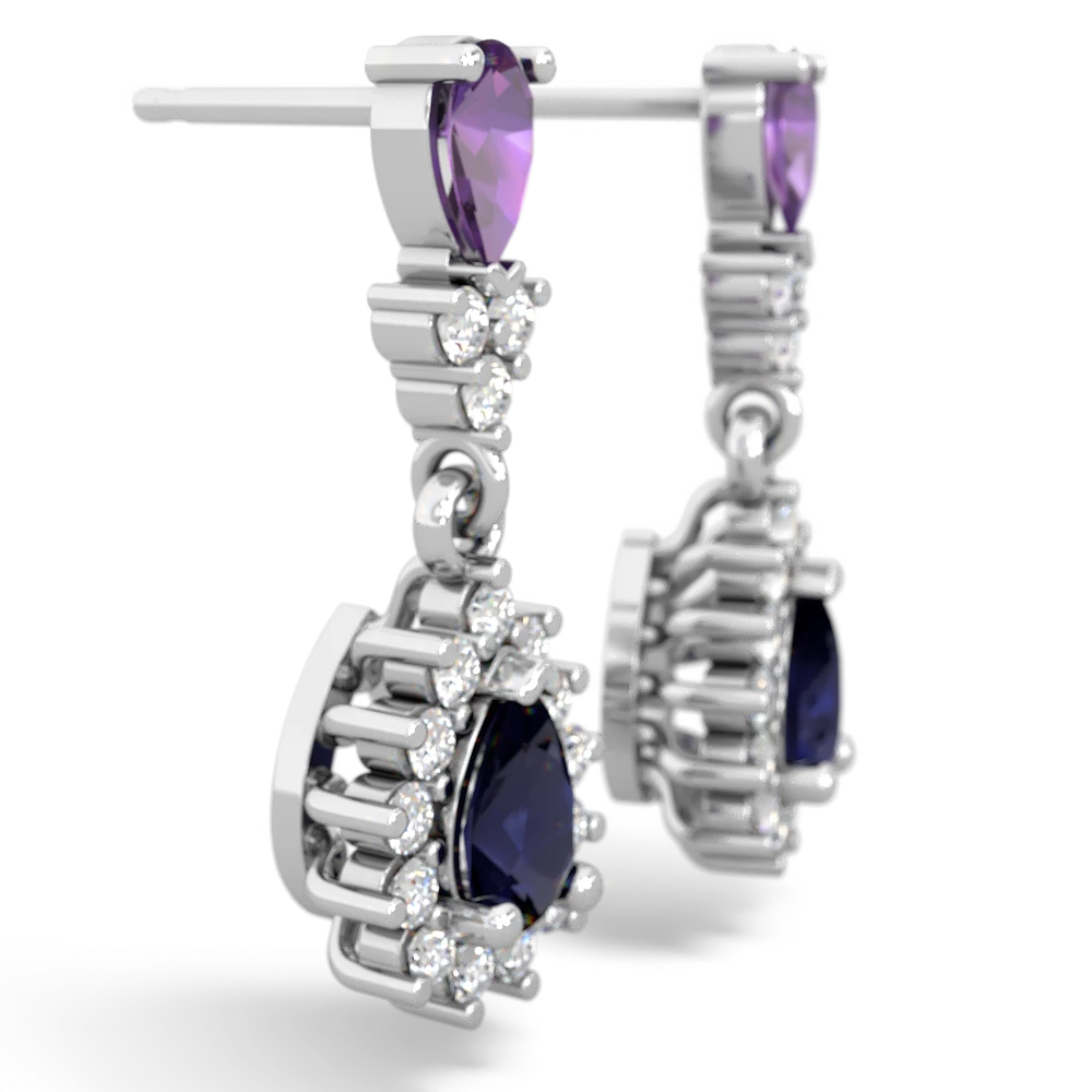 Amethyst Halo Pear Dangle 14K White Gold earrings E1882