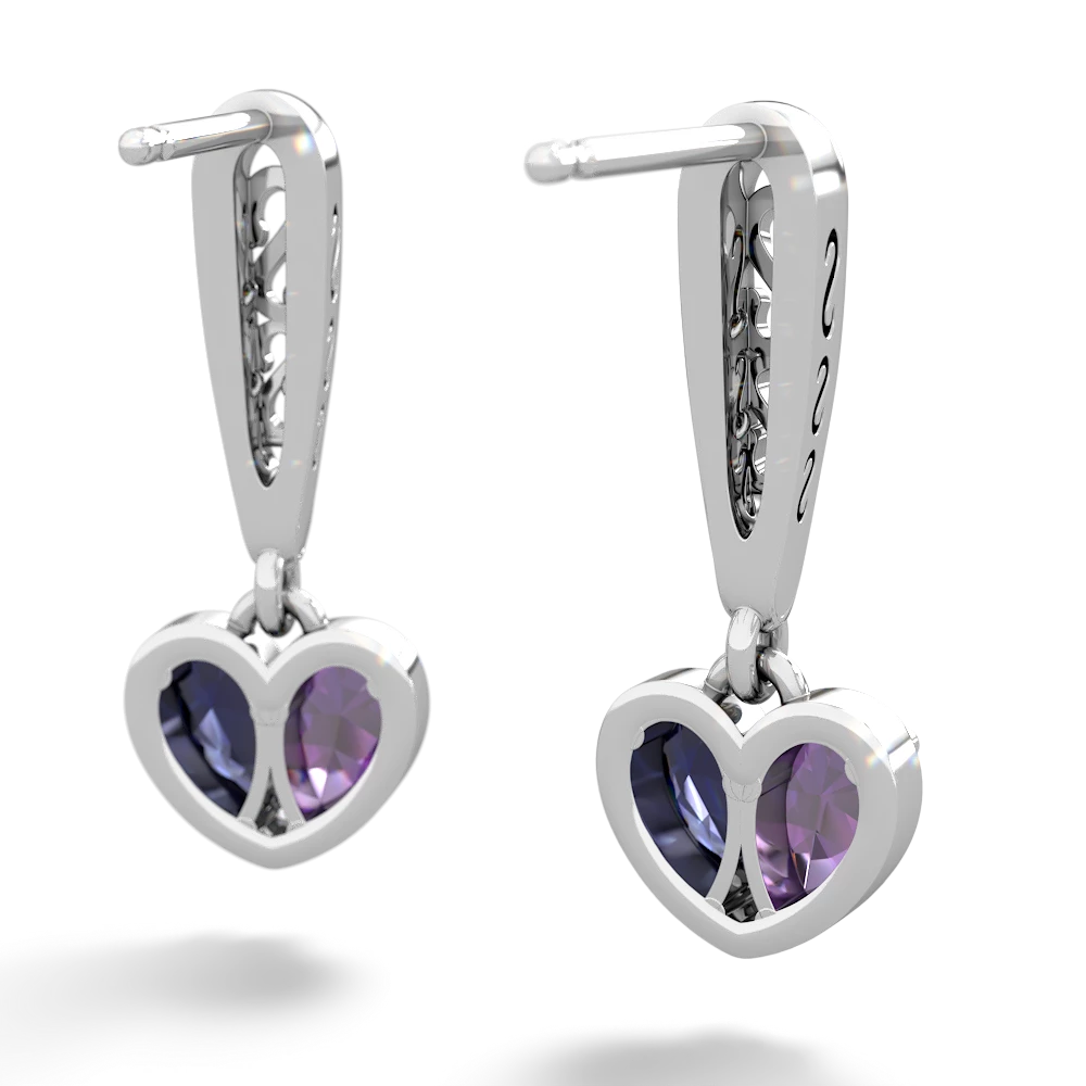 Amethyst Filligree Heart 14K White Gold earrings E5070