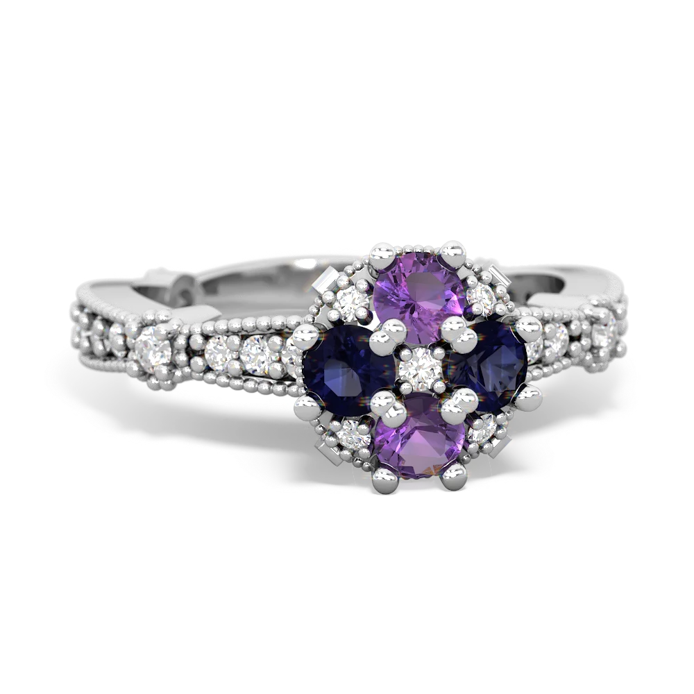 Amethyst Sparkling Tiara Cluster 14K White Gold ring R26293RD