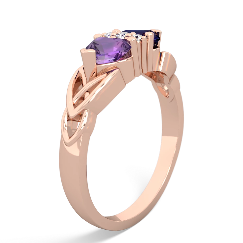 Amethyst Celtic Knot Double Heart 14K Rose Gold ring R5040