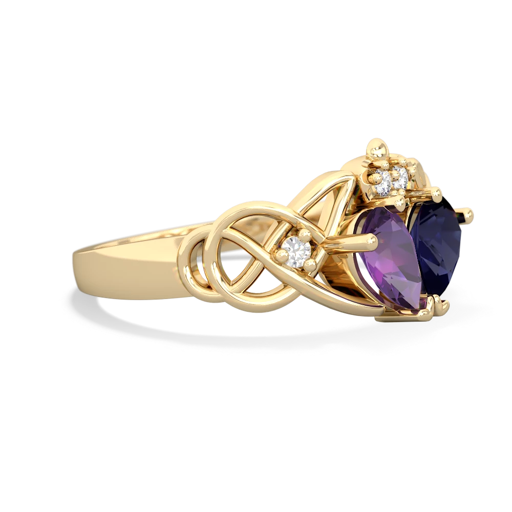 Amethyst 'One Heart' Celtic Knot Claddagh 14K Yellow Gold ring R5322