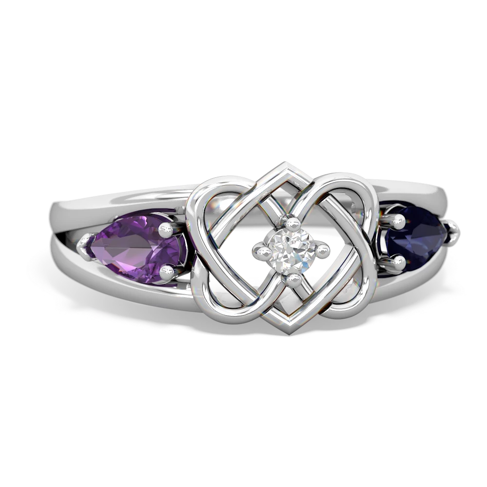 Amethyst Hearts Intertwined 14K White Gold ring R5880