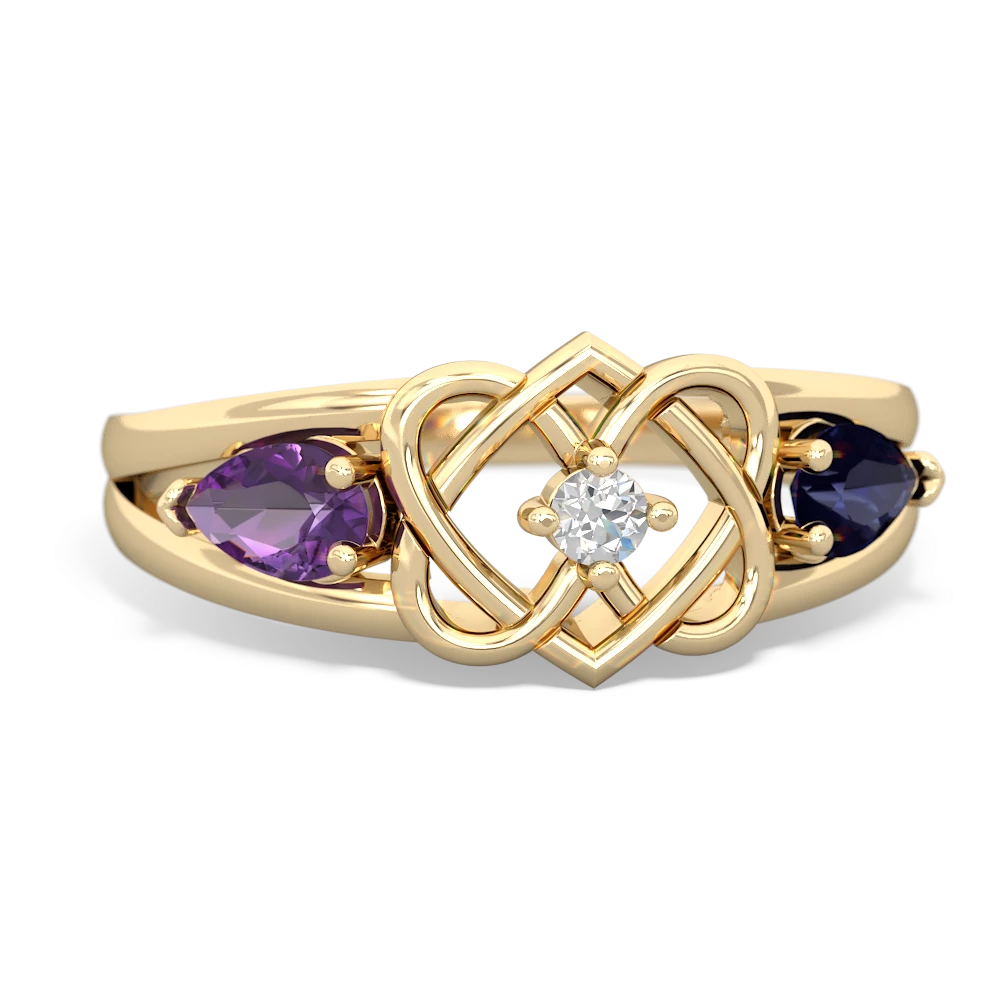 Amethyst Hearts Intertwined 14K Yellow Gold ring R5880