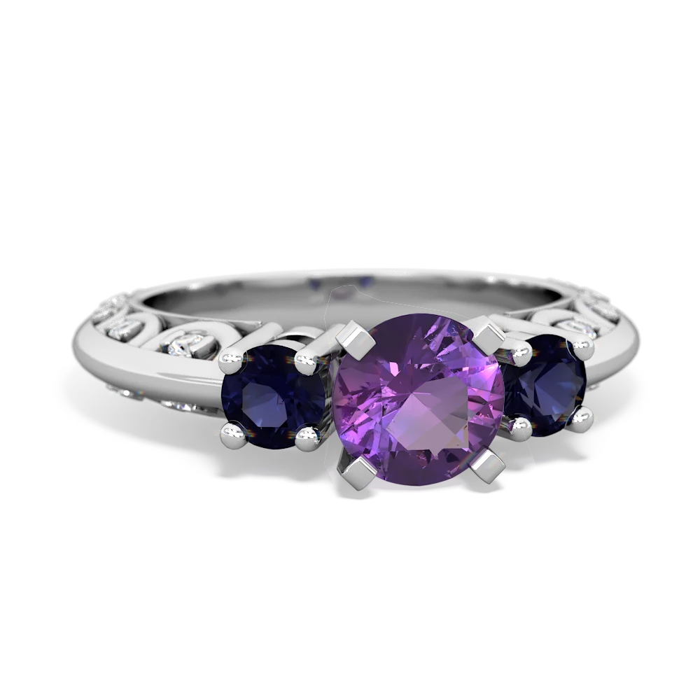 Amethyst Art Deco Eternal Embrace Engagement 14K White Gold ring C2003