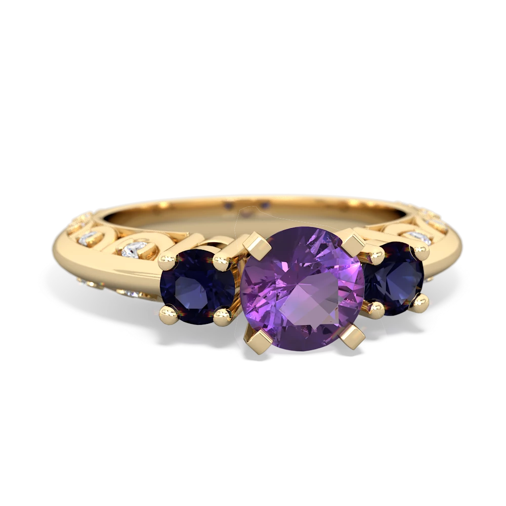 Amethyst Art Deco Eternal Embrace Engagement 14K Yellow Gold ring C2003