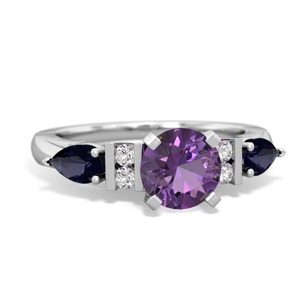 Amethyst 6Mm Round Eternal Embrace Engagement 14K White Gold ring R2005