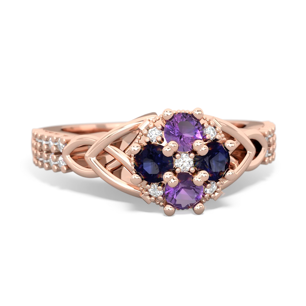 Amethyst Celtic Knot Cluster Engagement 14K Rose Gold ring R26443RD