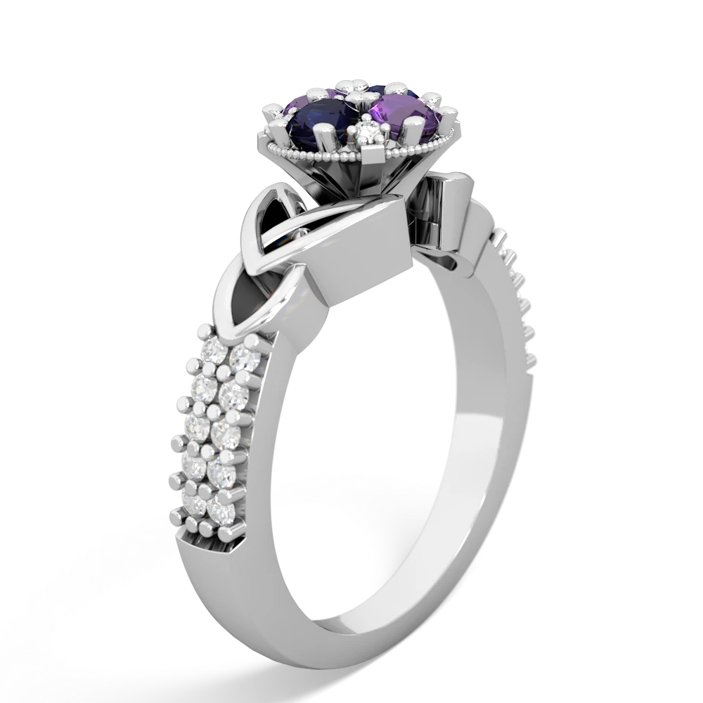 Amethyst Celtic Knot Cluster Engagement 14K White Gold ring R26443RD