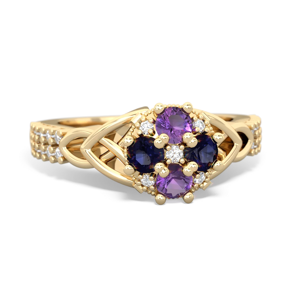 Amethyst Celtic Knot Cluster Engagement 14K Yellow Gold ring R26443RD