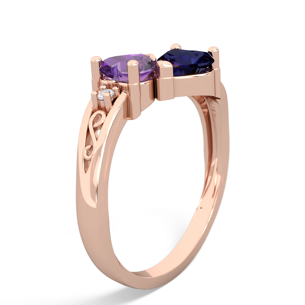 Amethyst Snuggling Hearts 14K Rose Gold ring R2178