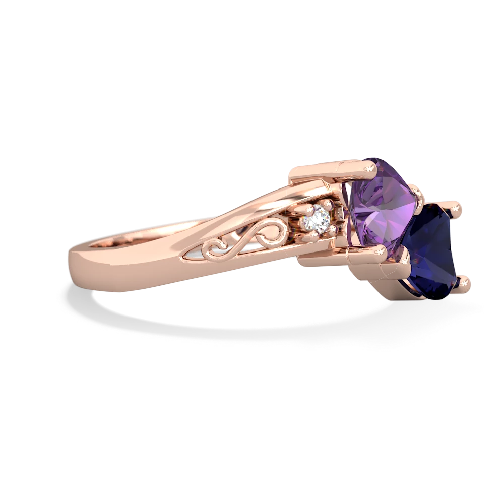 Amethyst Snuggling Hearts 14K Rose Gold ring R2178