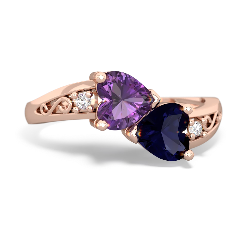 Amethyst Snuggling Hearts 14K Rose Gold ring R2178