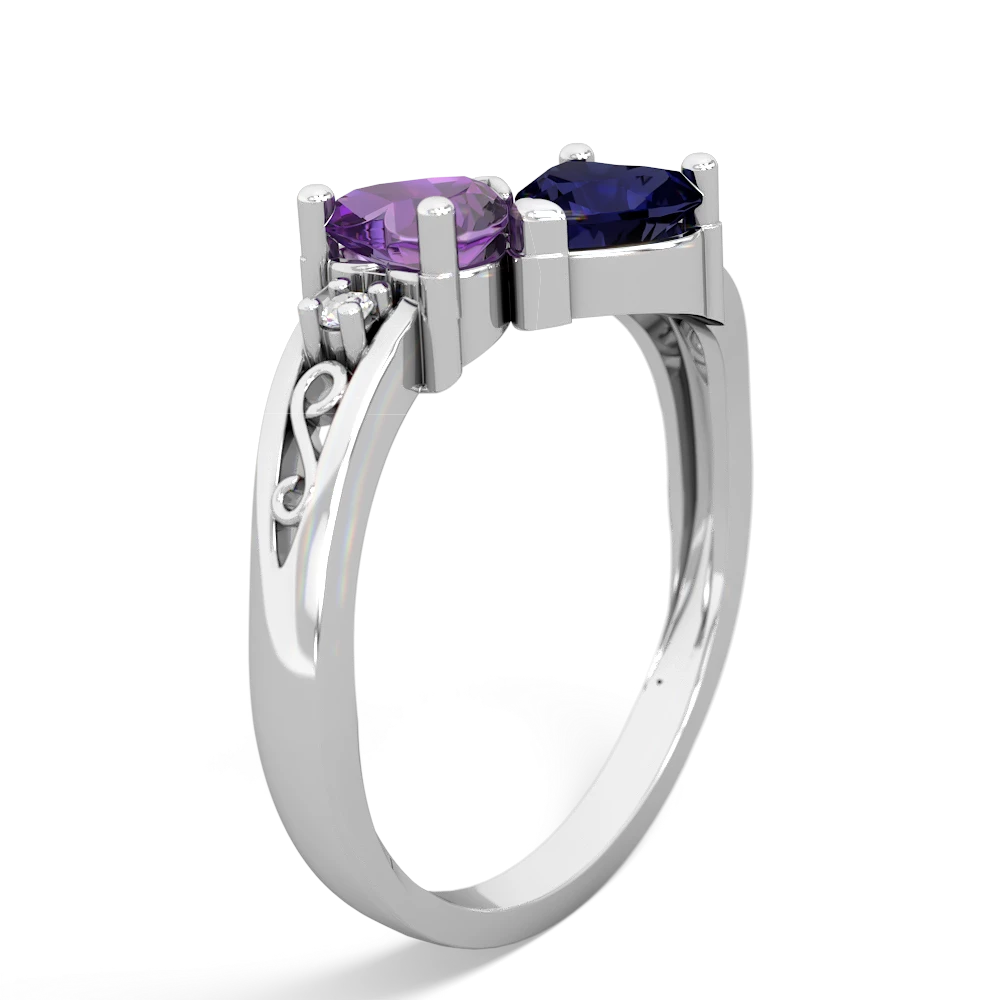 Amethyst Snuggling Hearts 14K White Gold ring R2178