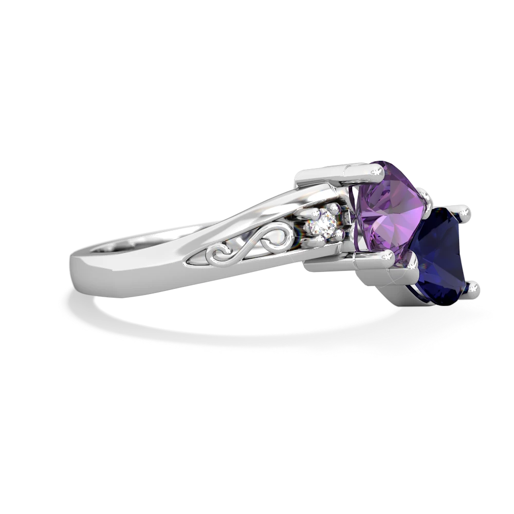 Amethyst Snuggling Hearts 14K White Gold ring R2178