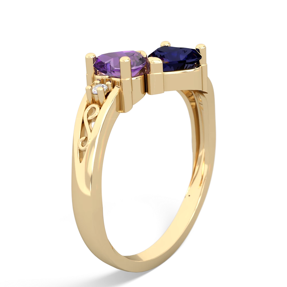 Amethyst Snuggling Hearts 14K Yellow Gold ring R2178