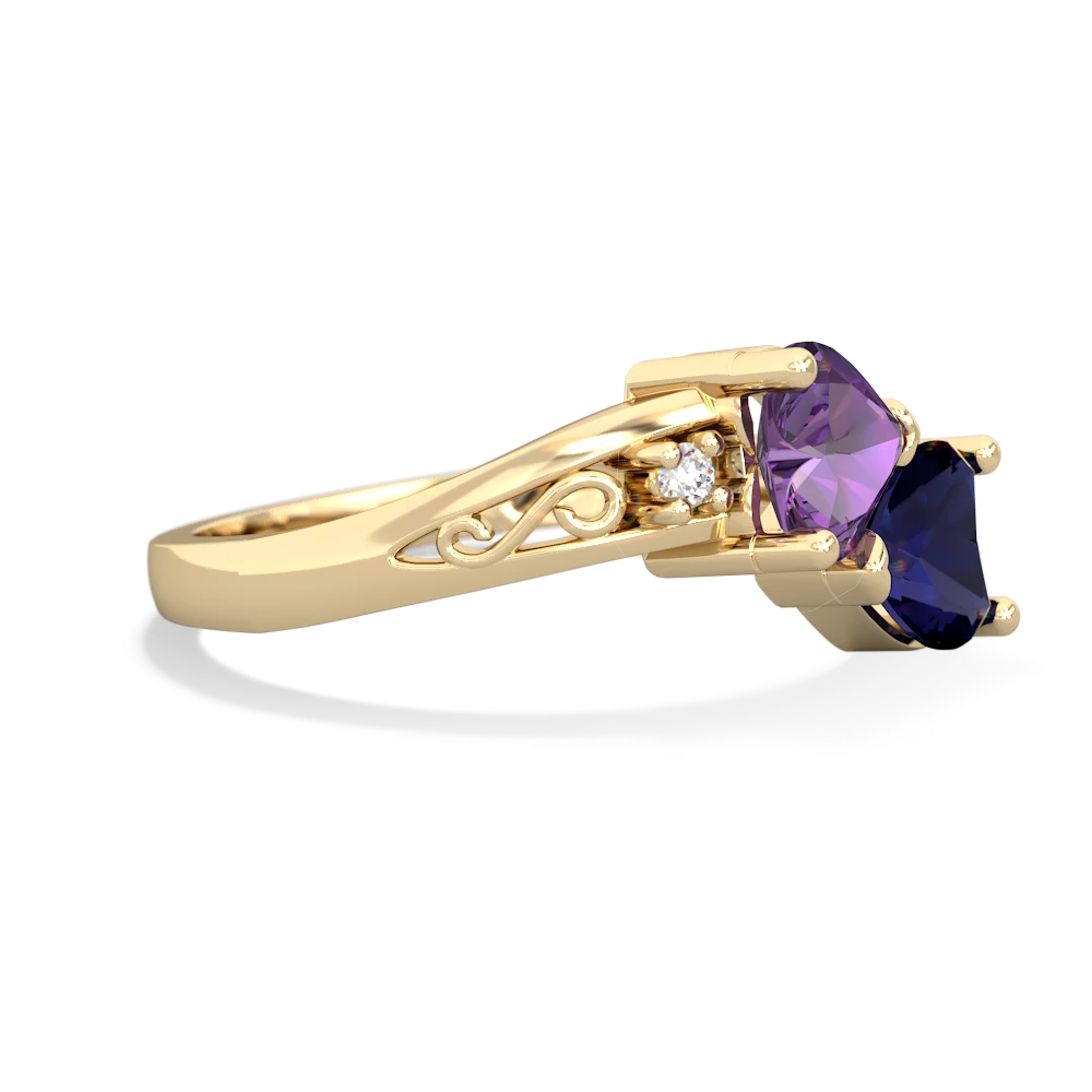 Amethyst Snuggling Hearts 14K Yellow Gold ring R2178