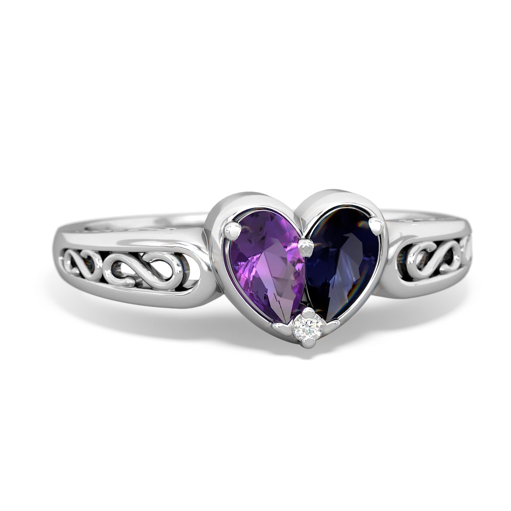 Amethyst Filligree 'One Heart' 14K White Gold ring R5070