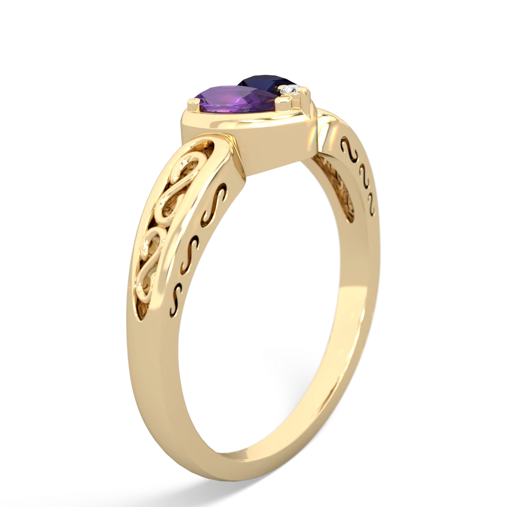 Amethyst Filligree 'One Heart' 14K Yellow Gold ring R5070