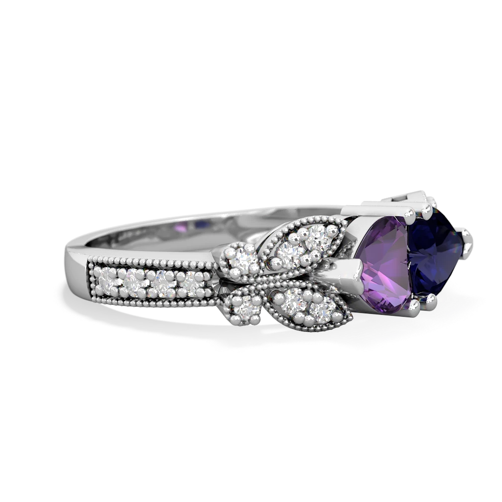 Amethyst Diamond Butterflies 14K White Gold ring R5601