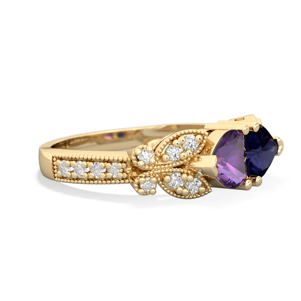 Amethyst Diamond Butterflies 14K Yellow Gold ring R5601