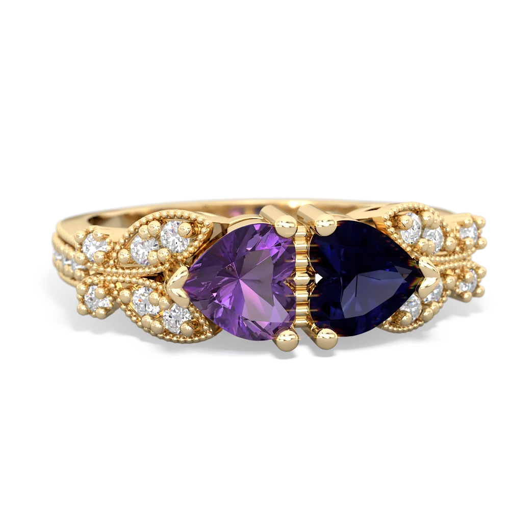 Amethyst Diamond Butterflies 14K Yellow Gold ring R5601