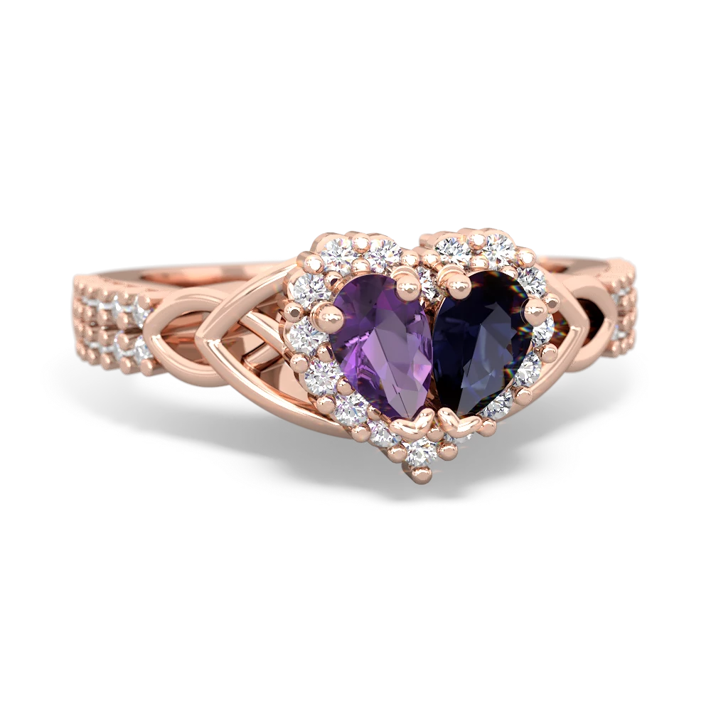 Amethyst Celtic Knot Two Hearts As One 14K Rose Gold ring R2644HRT