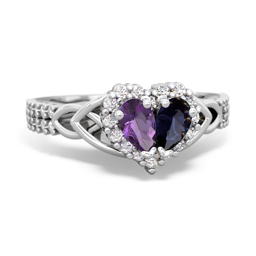 Amethyst Celtic Knot Two Hearts As One 14K White Gold ring R2644HRT