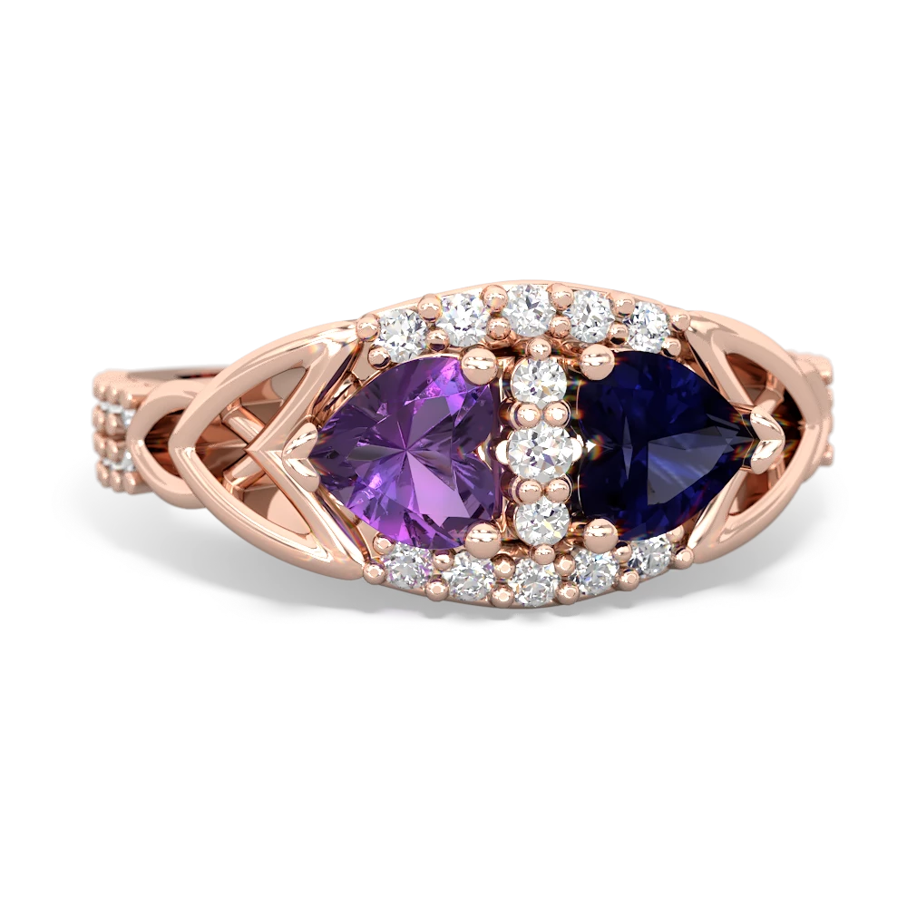 Amethyst Sparkling Celtic Knot 14K Rose Gold ring R2645