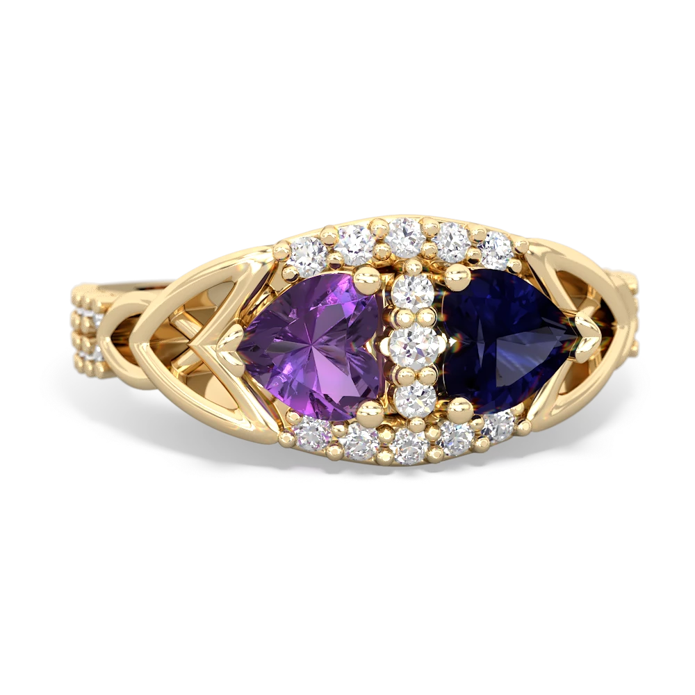 Amethyst Sparkling Celtic Knot 14K Yellow Gold ring R2645