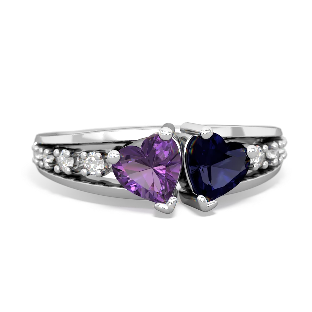 Amethyst Heart To Heart 14K White Gold ring R3342