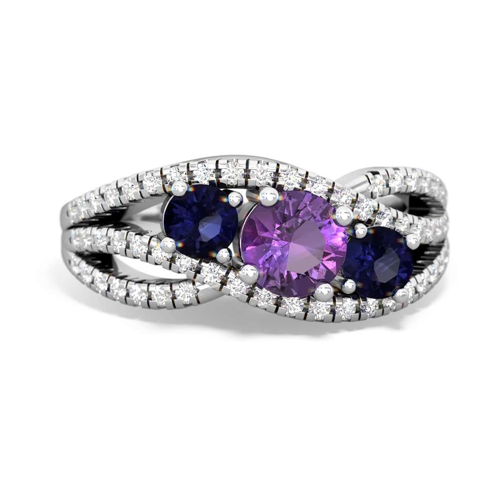 Amethyst Three Stone Aurora 14K White Gold ring R3080