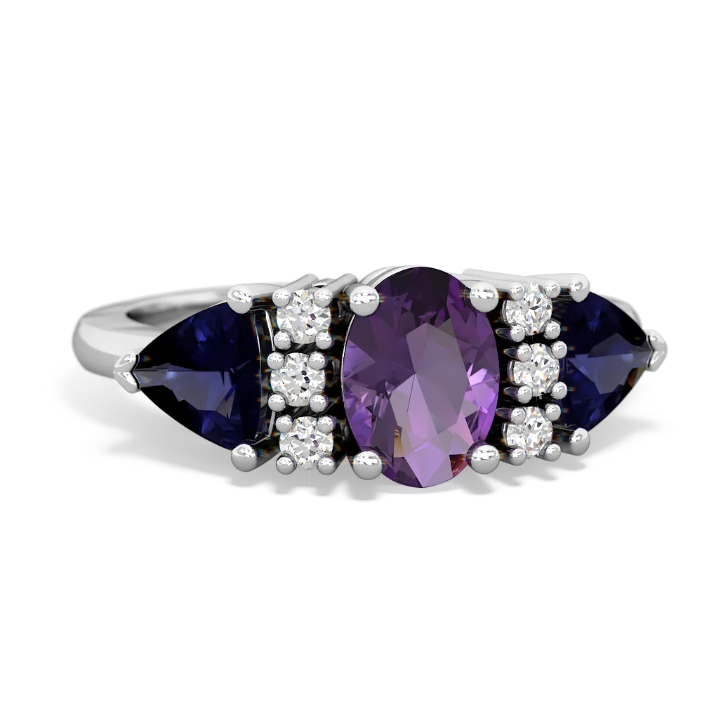 Amethyst Antique Style Three Stone 14K White Gold ring R2186