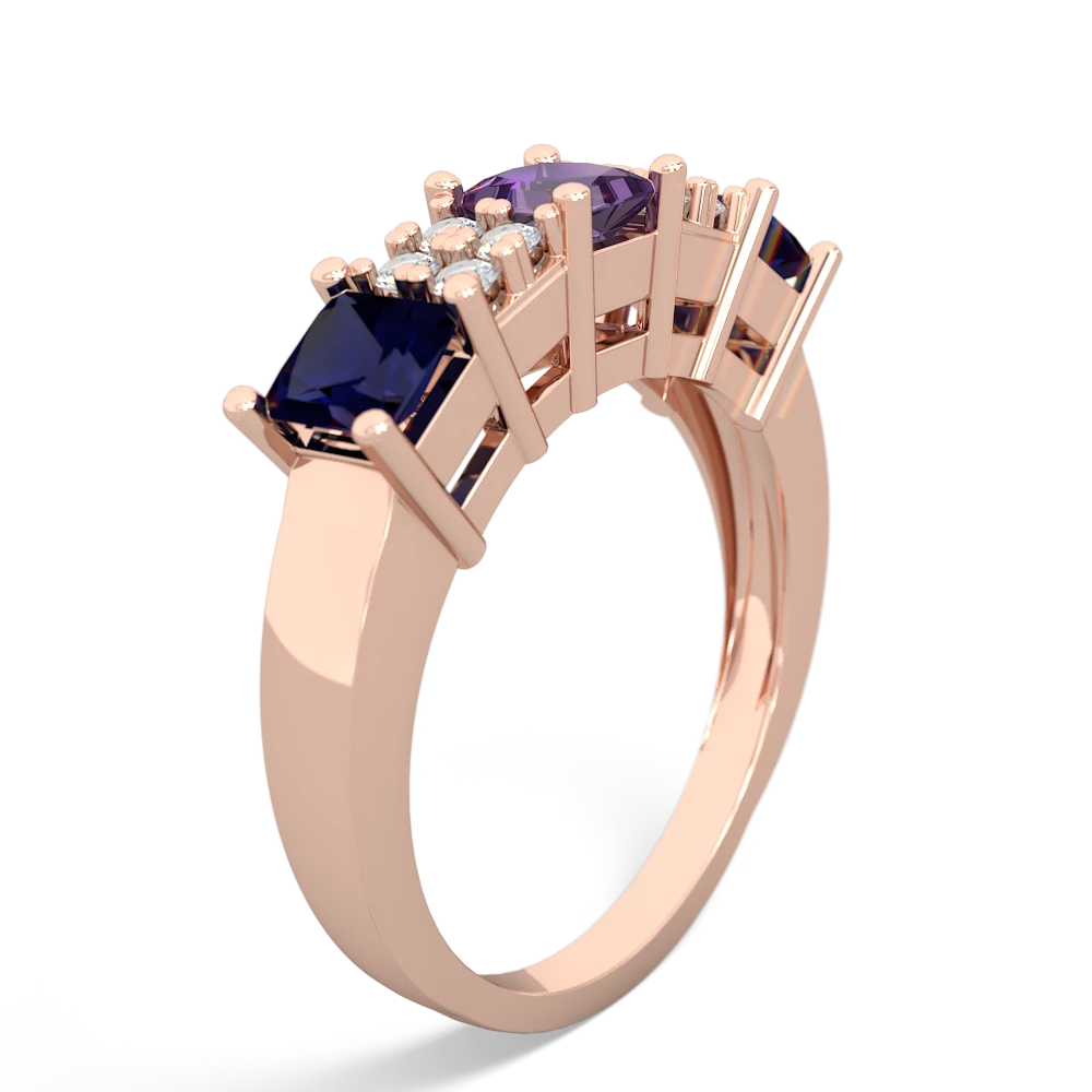 Amethyst Three Stone Diamond Cluster 14K Rose Gold ring R2592