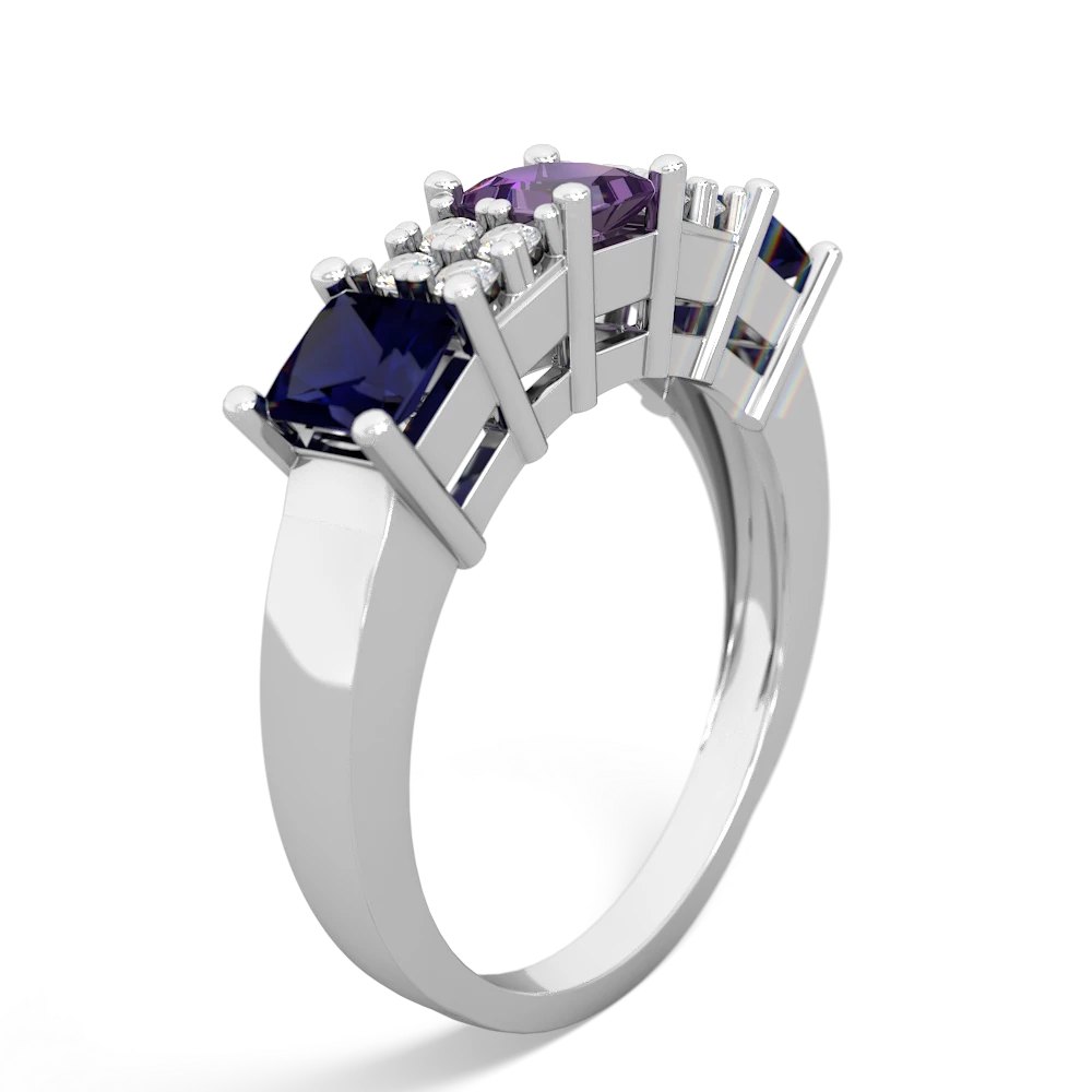 Amethyst Three Stone Diamond Cluster 14K White Gold ring R2592