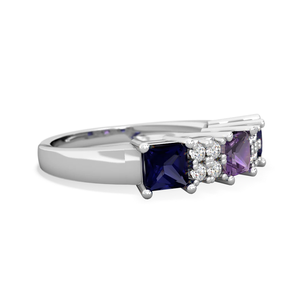 Amethyst Three Stone Diamond Cluster 14K White Gold ring R2592