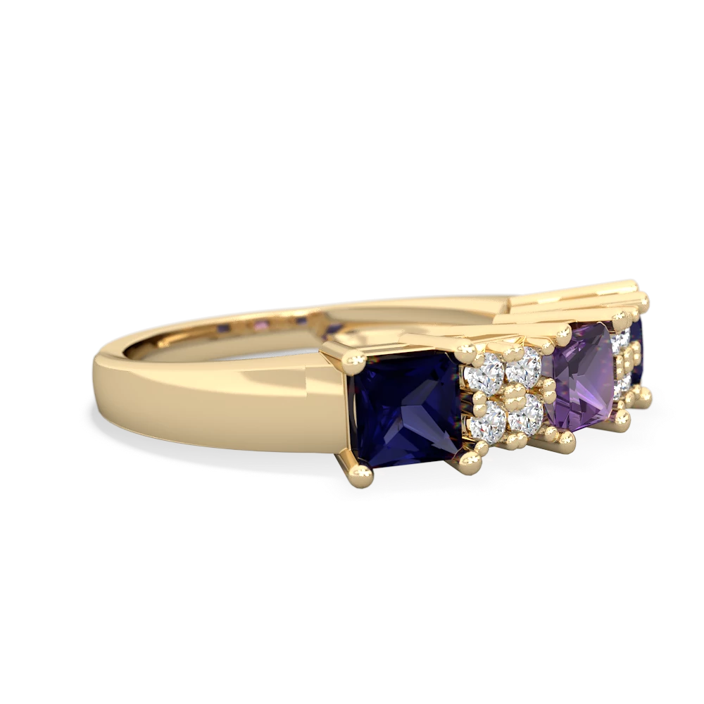 Amethyst Three Stone Diamond Cluster 14K Yellow Gold ring R2592