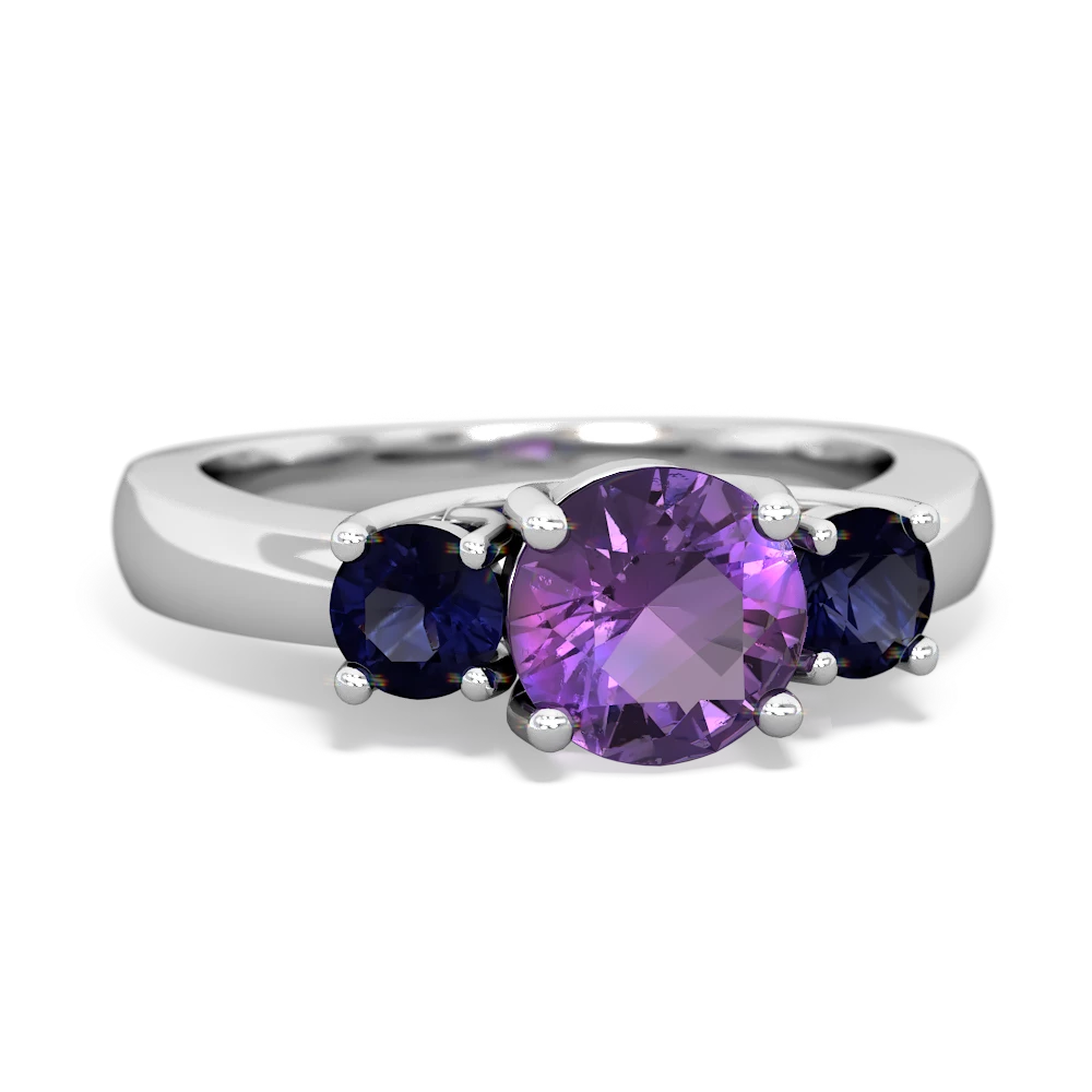 Amethyst Three Stone Round Trellis 14K White Gold ring R4018