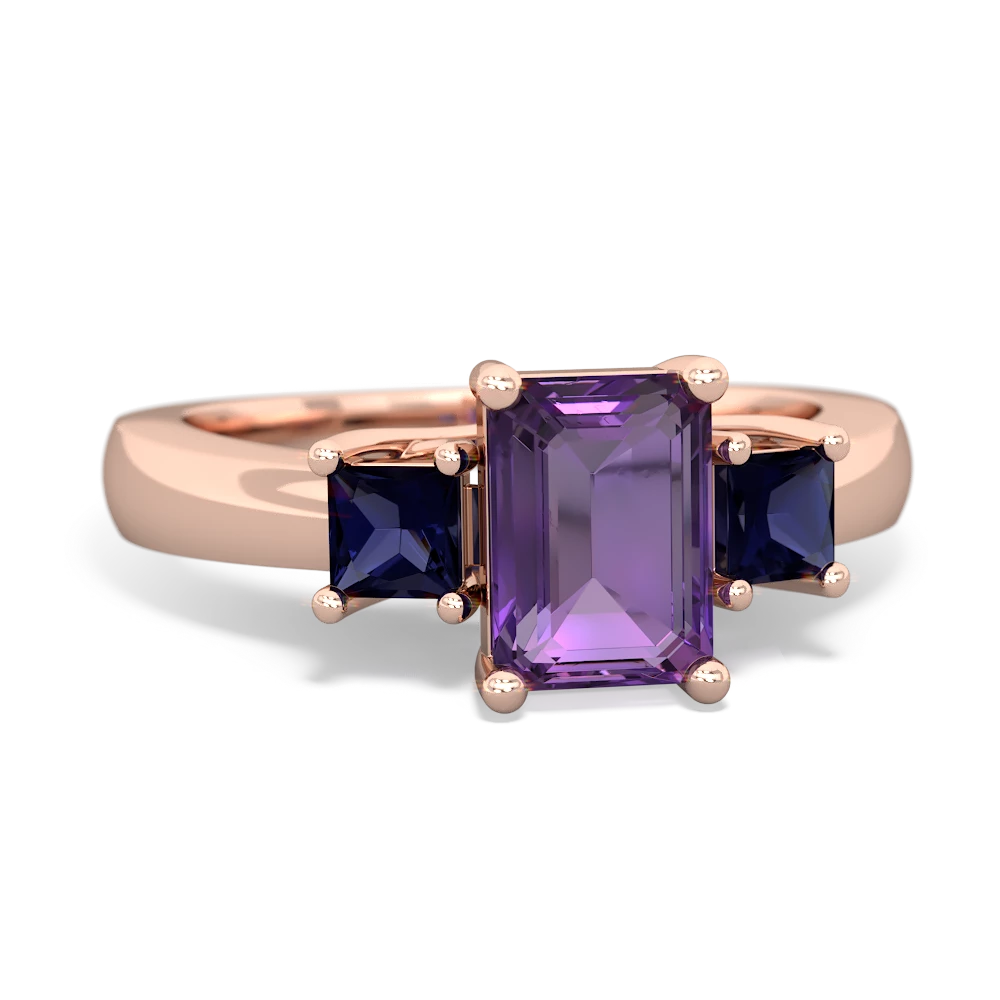 Amethyst Three Stone Emerald-Cut Trellis 14K Rose Gold ring R4021