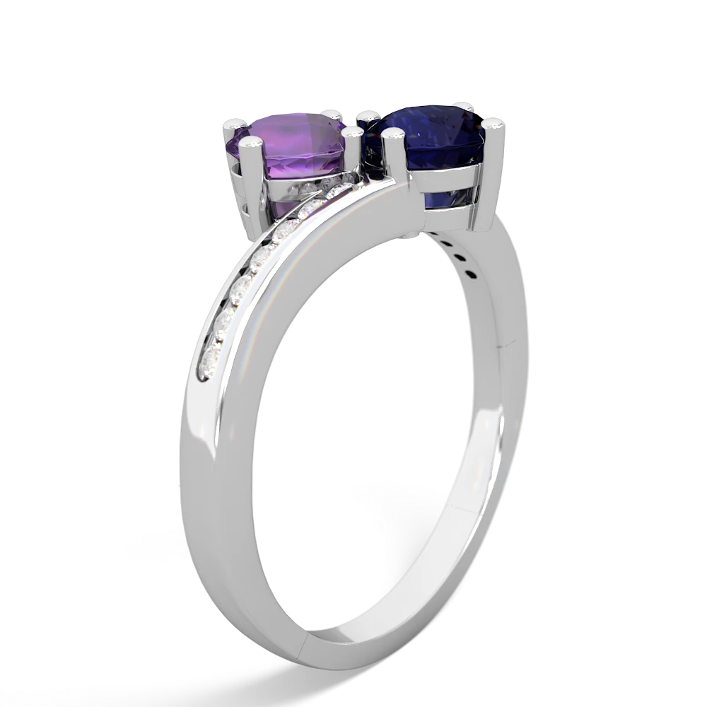 Amethyst Channel Set Two Stone 14K White Gold ring R5303