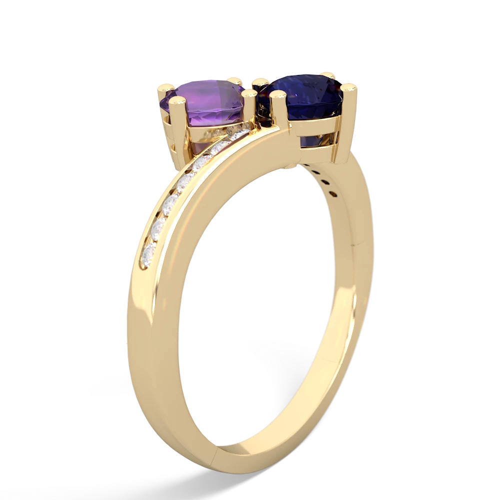 Amethyst Channel Set Two Stone 14K Yellow Gold ring R5303