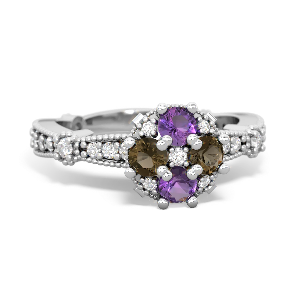 Amethyst Sparkling Tiara Cluster 14K White Gold ring R26293RD