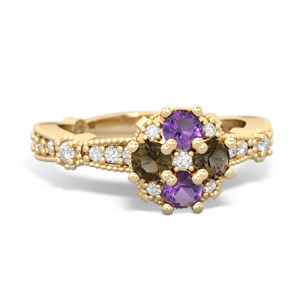 Amethyst Sparkling Tiara Cluster 14K Yellow Gold ring R26293RD