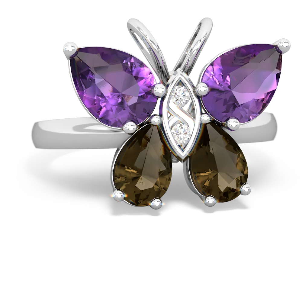 Amethyst Butterfly 14K White Gold ring R2215