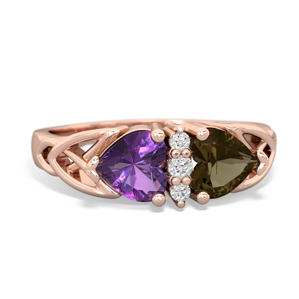 Amethyst Celtic Knot Double Heart 14K Rose Gold ring R5040