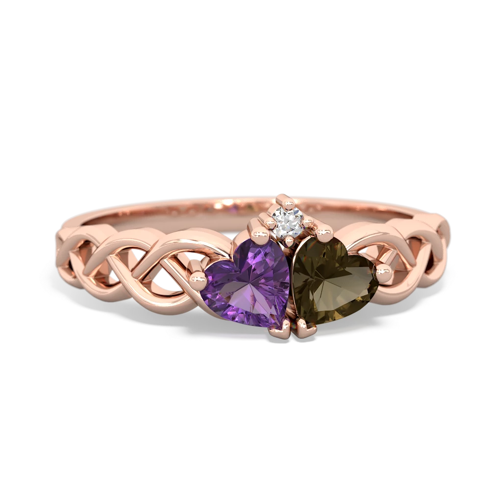 Amethyst Heart To Heart Braid 14K Rose Gold ring R5870