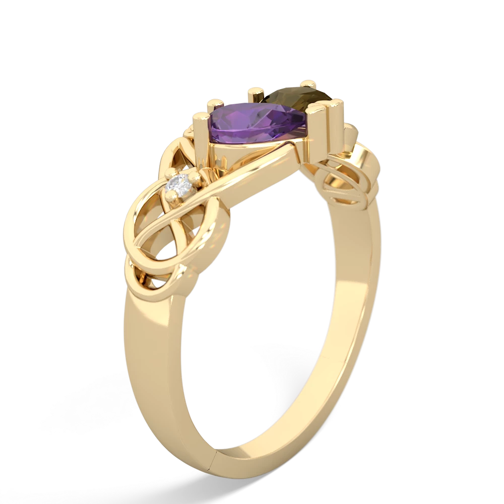 Amethyst 'One Heart' Celtic Knot Claddagh 14K Yellow Gold ring R5322