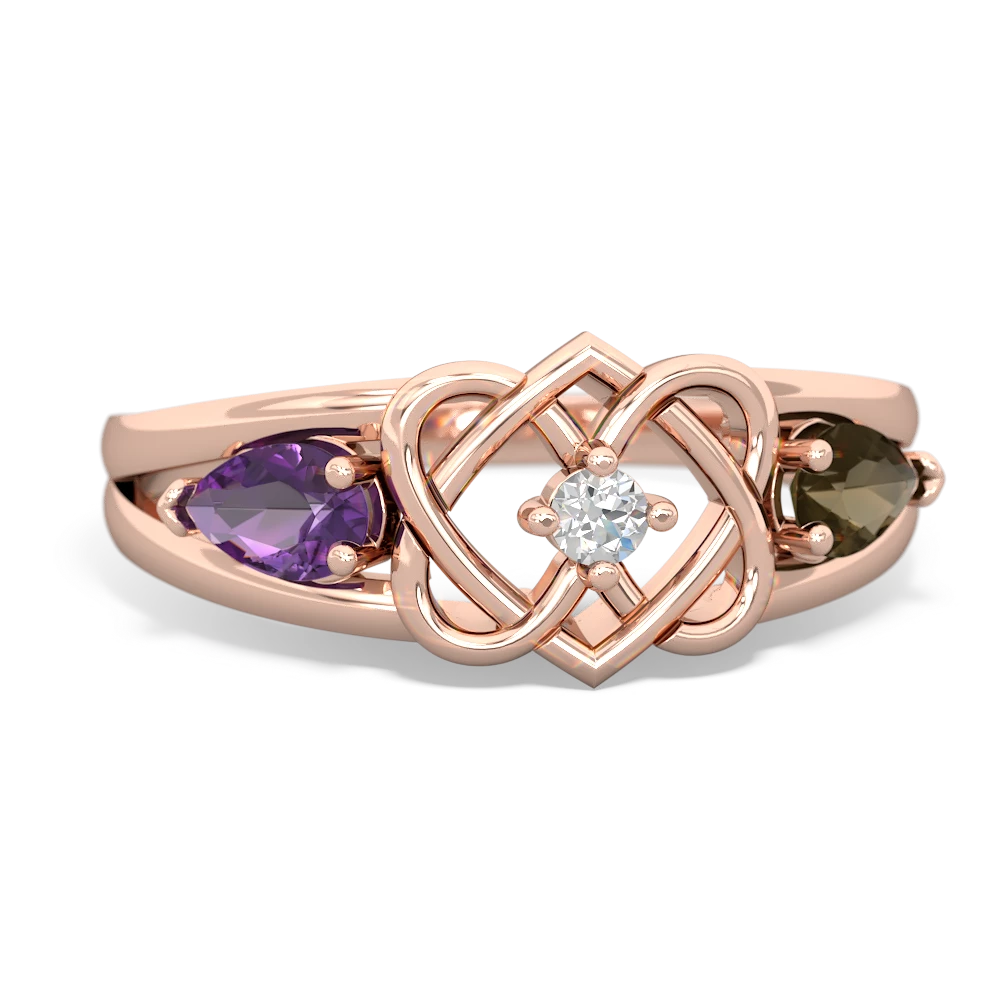 Amethyst Hearts Intertwined 14K Rose Gold ring R5880