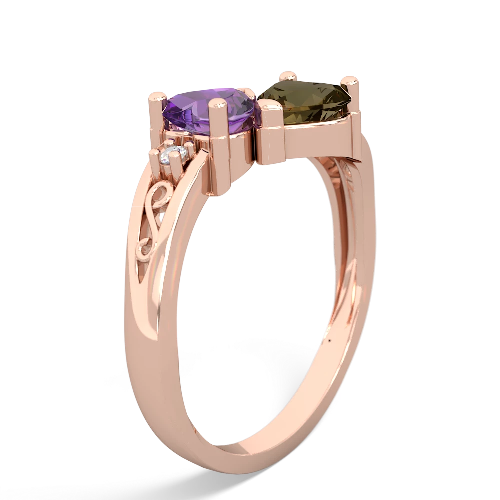 Amethyst Snuggling Hearts 14K Rose Gold ring R2178