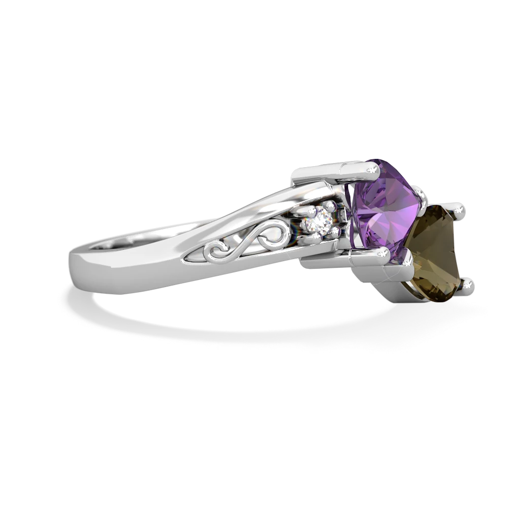 Amethyst Snuggling Hearts 14K White Gold ring R2178