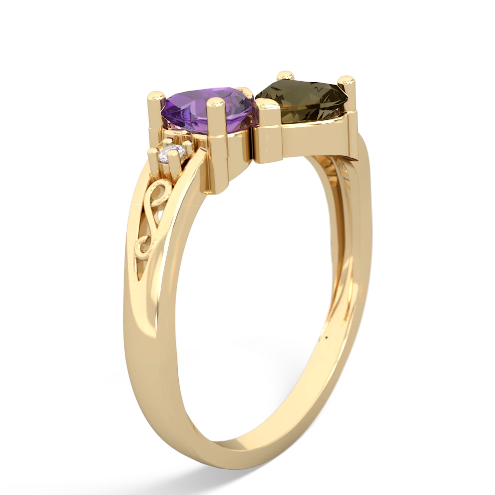 Amethyst Snuggling Hearts 14K Yellow Gold ring R2178